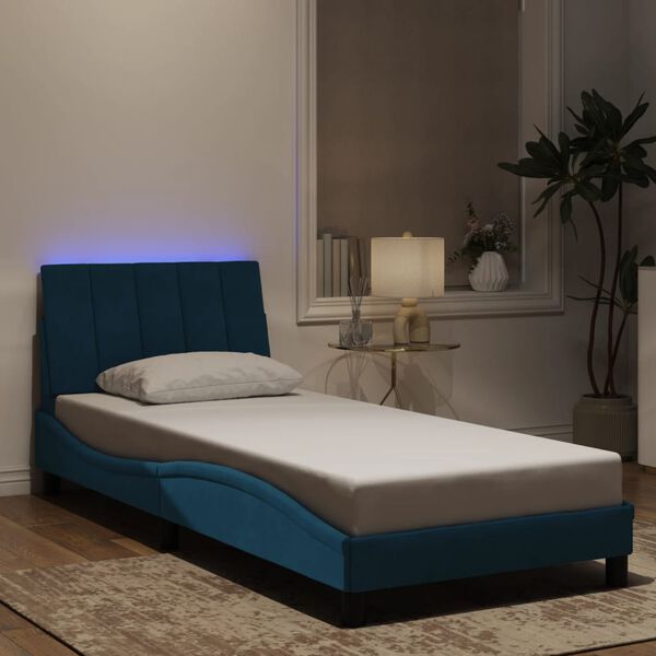 vidaXL Estrutura de cama com LED sem colch&atilde;o Hanko 80x200 cm veludo azul