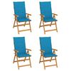 vidaXL Cadeiras de jardim c/ almofadões azul 4 pcs teca maciça