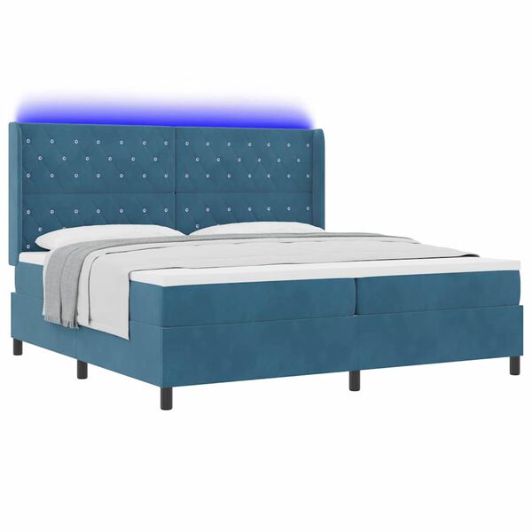 vidaXL Cama Box com colch&atilde;o com led Azul 200 x 200 cm Veludo