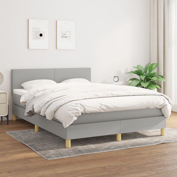 vidaXL Cama com molas/colch&atilde;o 140x200 cm tecido cinzento-claro