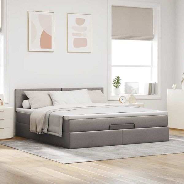 moldura de cama otomana vidaXL com tecido Taupe 180x200cm