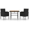 vidaXL 3 pcs Conjunto de jantar p/ exterior vime PE preto