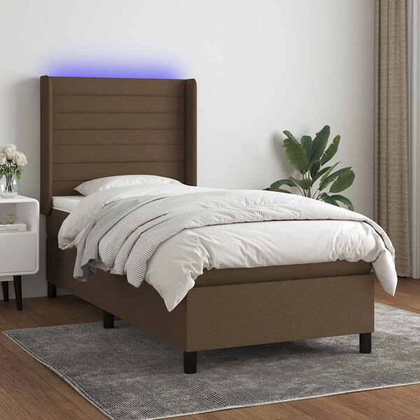 vidaXL Cama box spring c/ colch&atilde;o/LED 90x200 cm tecido castanho-escuro
