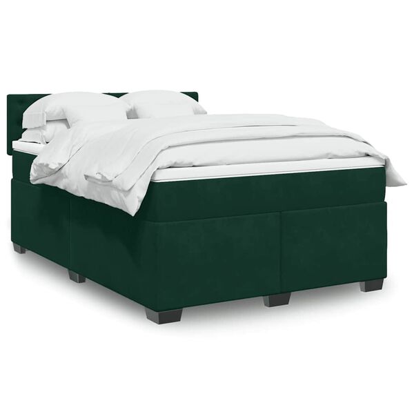 vidaXL Cama com molas/colch&atilde;o 140x200 cm veludo verde-escuro