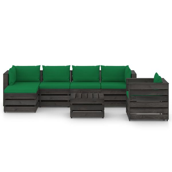 vidaXL 7 pcs conj. lounge jardim + almofad&otilde;es madeira impreg. cinzento