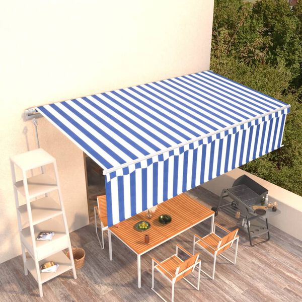 vidaXL Toldo retr&aacute;til autom&aacute;tico com estore 6x3 m azul e branco