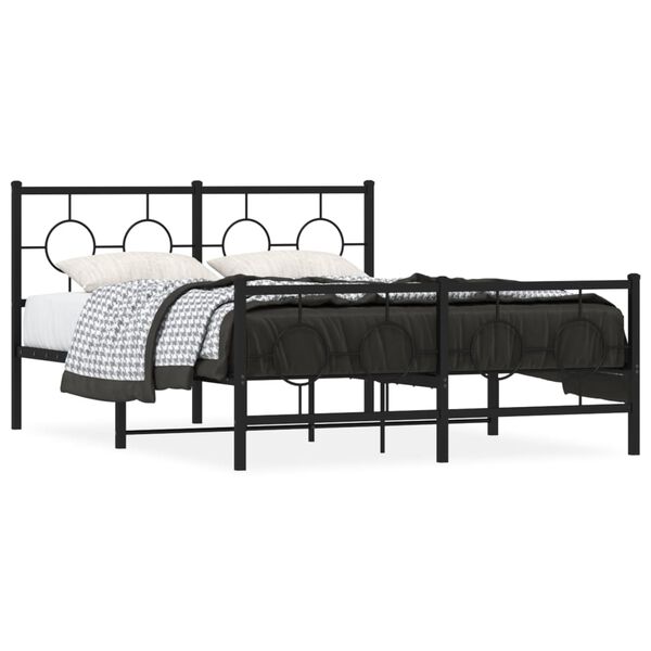 vidaXL Estrutura de cama com cabeceira e p&eacute;s 140x190 cm metal preto