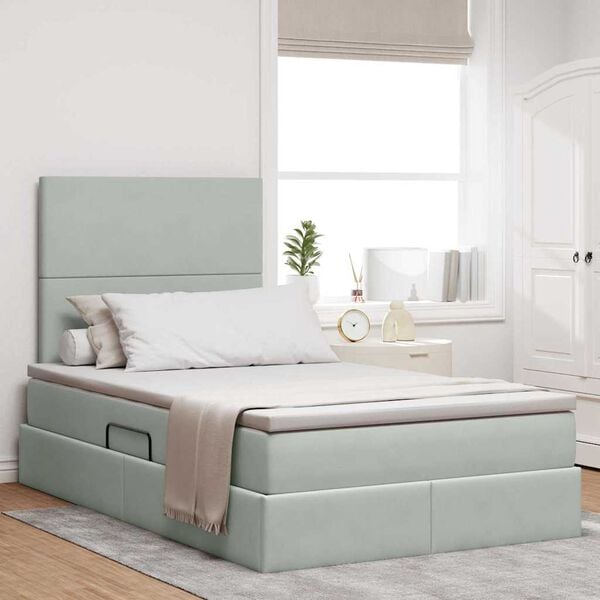 vidaXL Cama com arruma&ccedil;&atilde;o e colch&atilde;o Cinzento-claro 120 x 190 cm Veludo