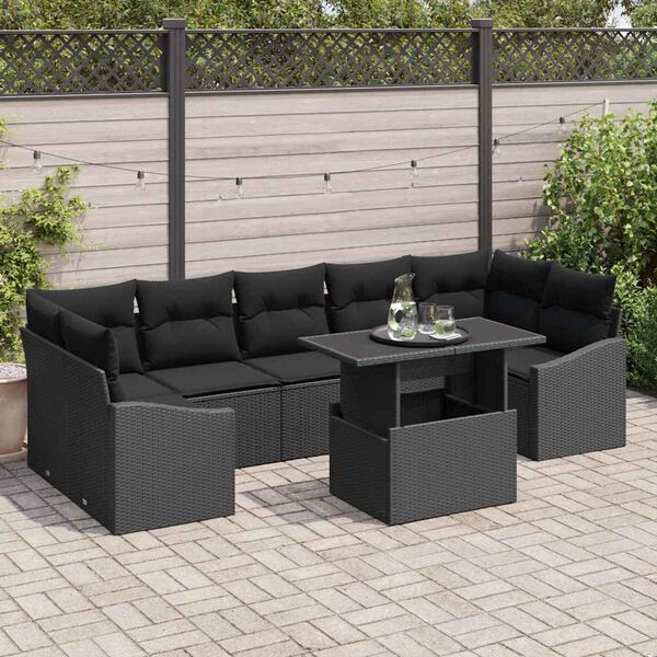 vidaXL Conjunto de Sof&aacute; de Jardim 8 pcs Preto Rattan Sint&eacute;tico