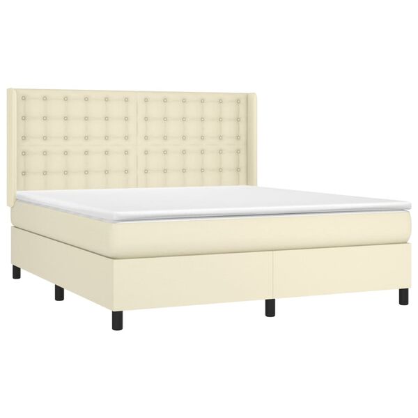 vidaXL Cama box spring c/ colch&atilde;o/LED 180x200cm couro artificial creme