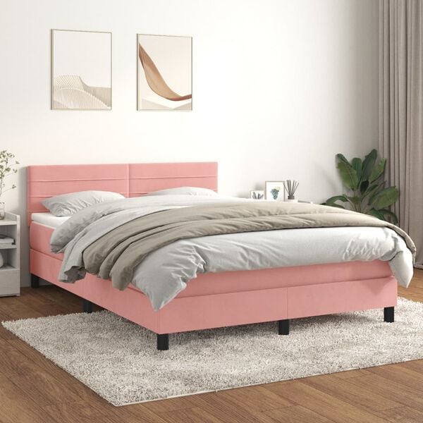 vidaXL Cama com molas/colch&atilde;o 140x190 cm veludo rosa