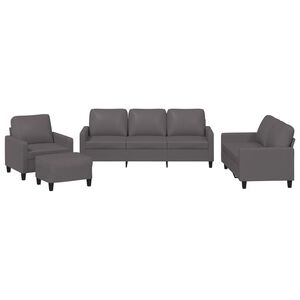 vidaXL 4 pcs conjunto de sof&aacute;s c/ almofad&otilde;es couro artificial cinzento