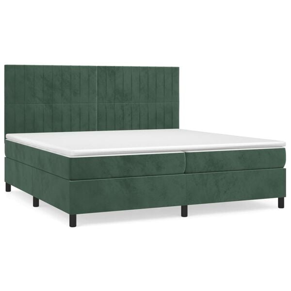 vidaXL Cama com molas/colch&atilde;o 200x200 cm veludo verde-escuro