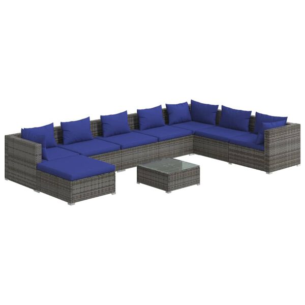 vidaXL 9 pcs conjunto lounge de jardim c/ almofad&otilde;es vime PE cinza