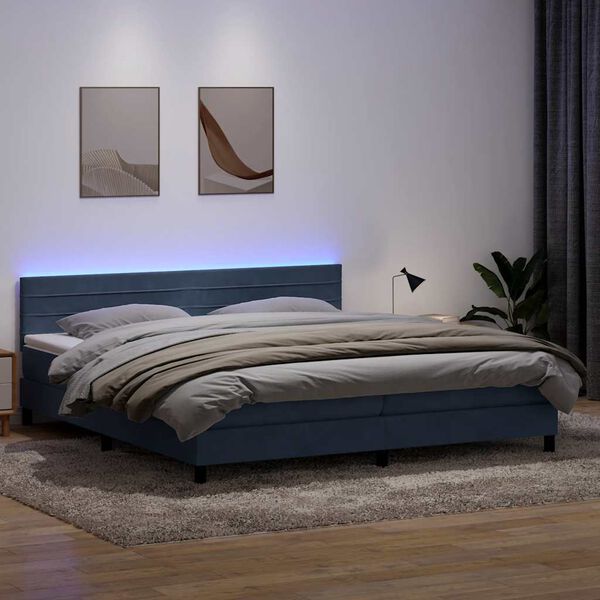 vidaXL Cama box spring c/ colch&atilde;o e LED 180x220 cm veludo cinzento-escuro