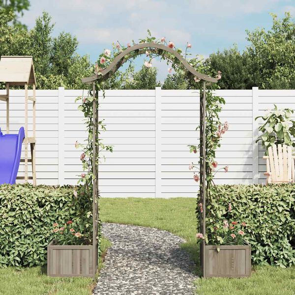 vidaXL P&eacute;rgola de jardim com vasos madeira de abeto maci&ccedil;a cinzento