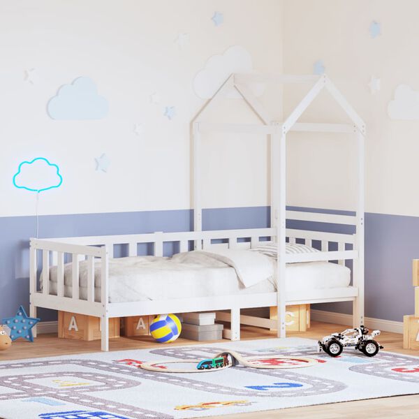 vidaXL Sofá-cama com telhado 90x200 cm madeira de pinho maciça branco