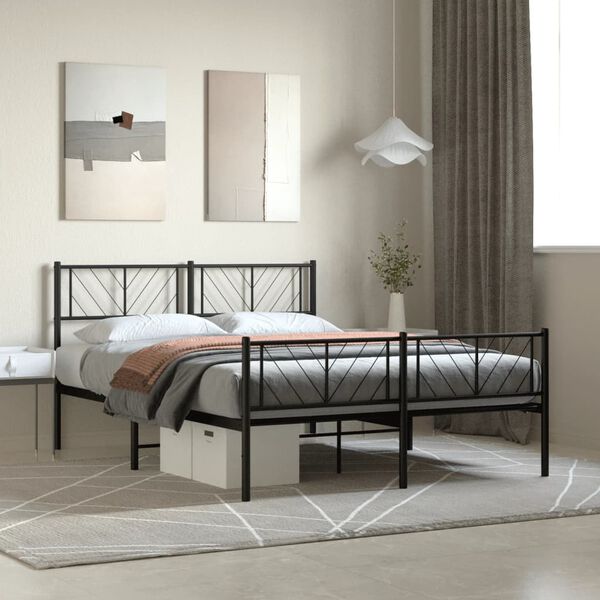vidaXL Estrutura de cama com cabeceira e p&eacute;s 120x200 cm metal preto