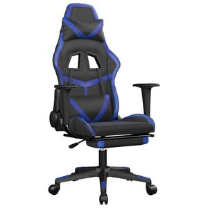 vidaXL Cadeira gaming c/ apoio para pés couro artificial preto e azul