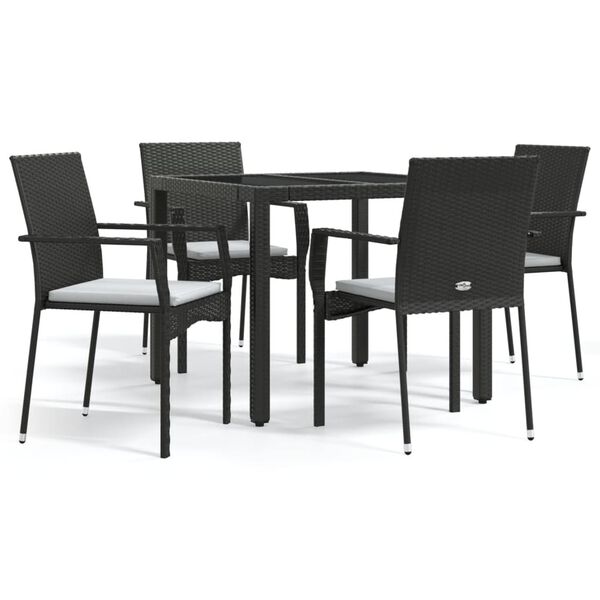vidaXL 5 pcs conjunto de jantar p/ jardim c/ almofad&otilde;es vime PE preto