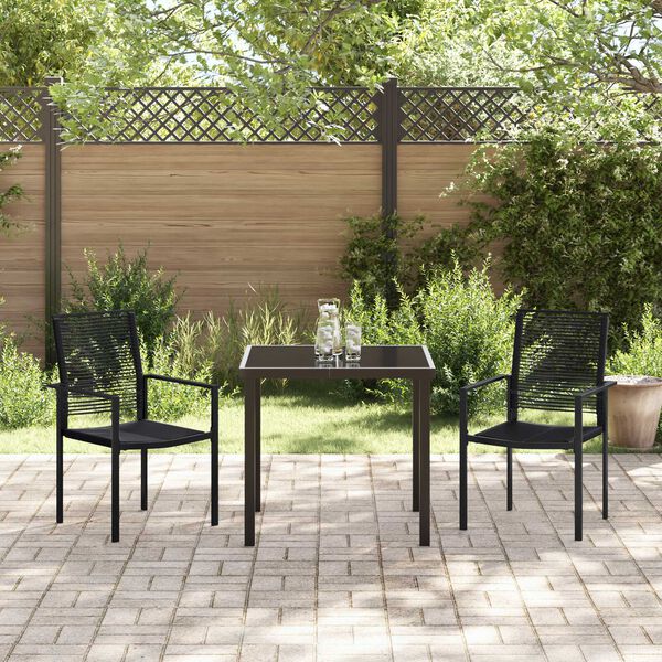 vidaXL Conjunto de Jantar para Jardim 3 pcs Preto A&ccedil;o revestido a p&oacute;