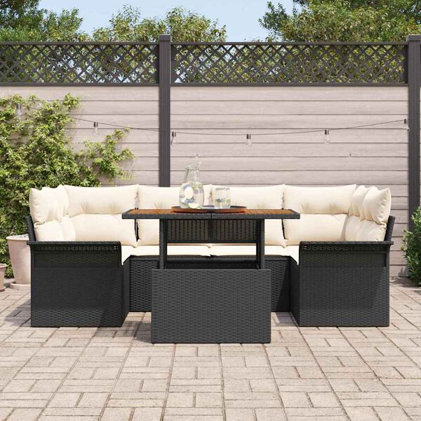 vidaXL Conjunto de Sof&aacute; de Jardim 7 pcs Preto Rattan Sint&eacute;tico
