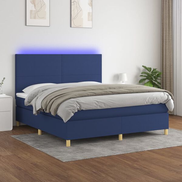 vidaXL Cama box spring c/ colch&atilde;o e LED 160x200 cm tecido azul