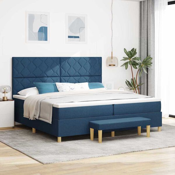 vidaXL Cama Box com colch&atilde;o com cabeceira Azul 200 x 200 cm tecido