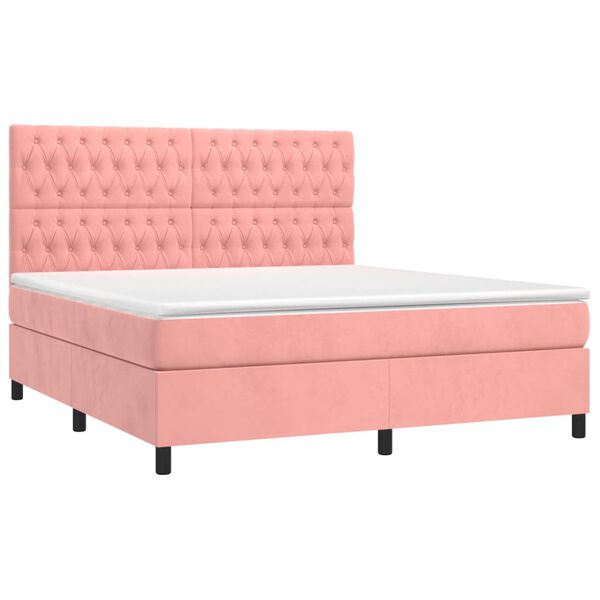 vidaXL Cama box spring c/ colch&atilde;o/LED 160x200 cm veludo rosa