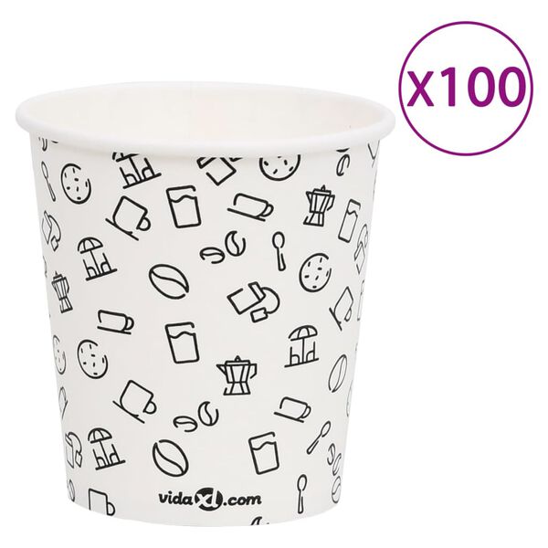 vidaXL Copos de caf&eacute; papel 200 ml 100 pcs branco e preto