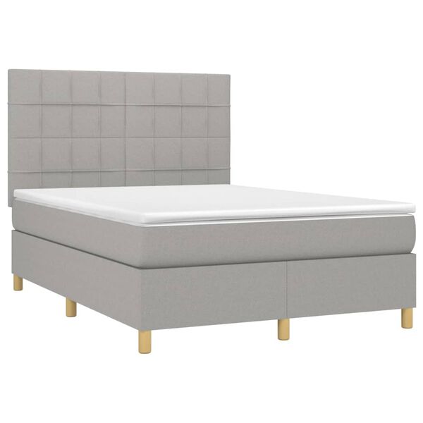 vidaXL Cama box spring c/ colch&atilde;o e LED 140x200 cm tecido cinza-claro