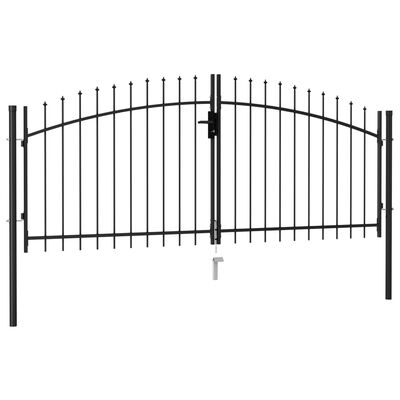 vidaXL Portão p/ cerca porta dupla topo em espetos 3x1,25 m aço preto