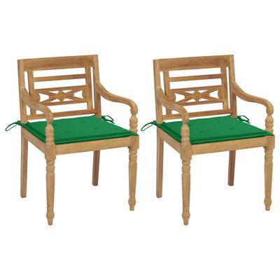 vidaXL Cadeiras Batávia c/ almofadões verde 2 pcs teca maciça