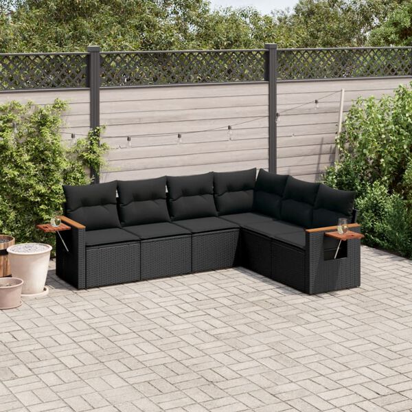 vidaXL 6 pcs conjunto sof&aacute;s de jardim c/ almofad&otilde;es vime PE preto