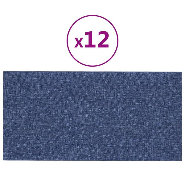 vidaXL Painel de parede 12 pcs 60x30 cm tecido 2,16 m&sup2; azul