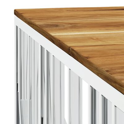 vidaXL Mesa de centro aço inoxidável/madeira de acácia maciça prateado