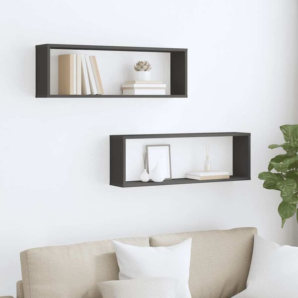 vidaXL Estantes de parede c&uacute;bicas 2pcs contrapl. 80x15x26,5cm cinzento