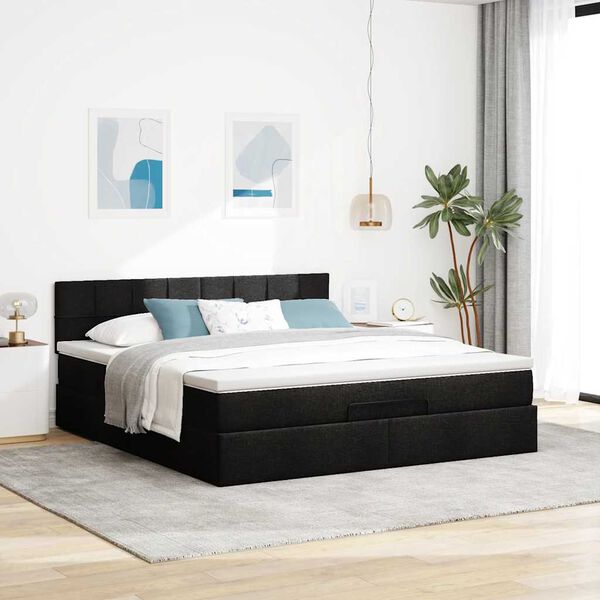 vidaXL Estrutura de cama otomana com colch&atilde;o 160x200 cm tecido preto