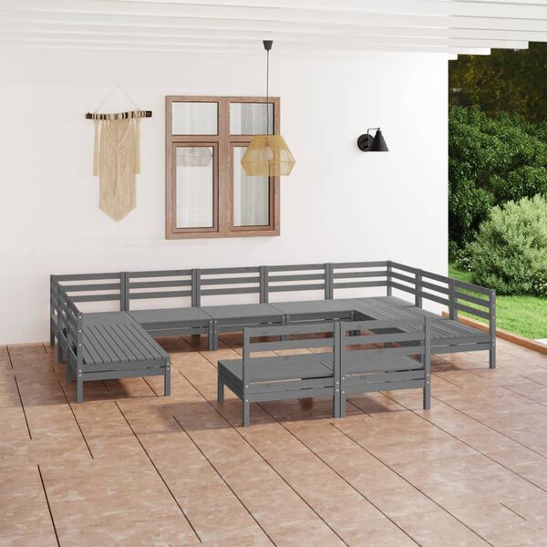 vidaXL 11 pcs conjunto lounge de jardim madeira de pinho maci&ccedil;a cinza