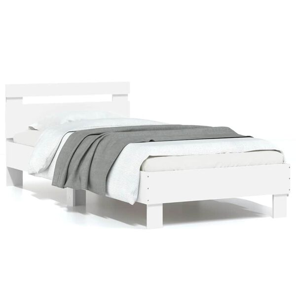 vidaXL Estrutura de cama com cabeceira e luzes LED 75x190 cm branco