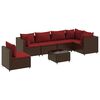 vidaXL 7 pcs conjunto lounge de jardim c/ almofad&otilde;es vime PE castanho