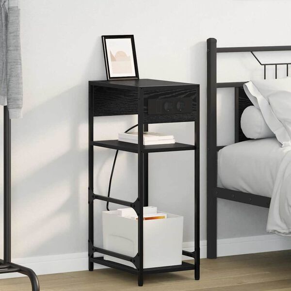 vidaXL Arm&aacute;rio de Cabeceira Carvalho Preto 40 x 27 x 76 cm