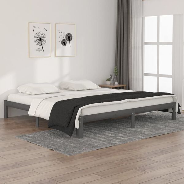 vidaXL Estrutura de cama 200x200 cm pinho maci&ccedil;o cinzento