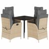 vidaXL 5 pcs conjunto de jantar p/ jardim com almofad&otilde;es vime PE bege