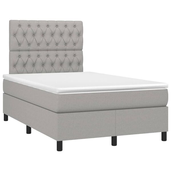 vidaXL Cama box spring c/ colch&atilde;o e LED 120x200 cm tecido cinza-claro