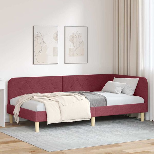 vidaXL Estrutura de Cama de Canto Vinho Vermelho 90 x 190 cm tecido