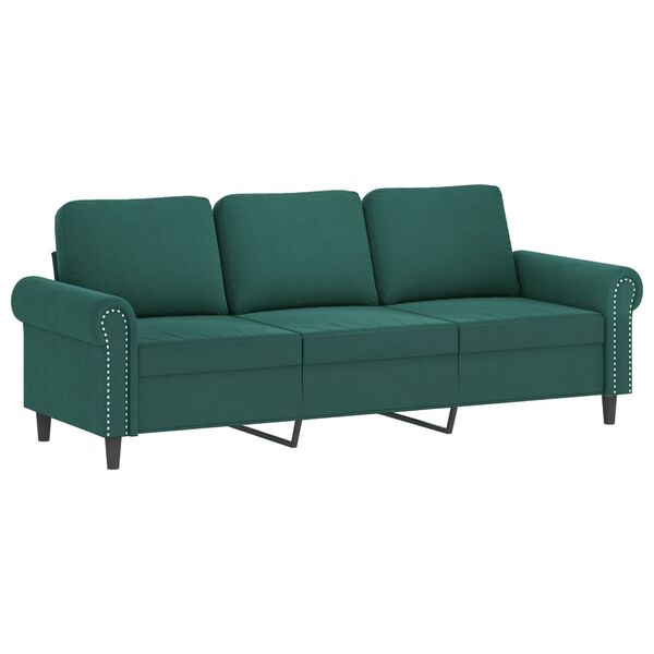 vidaXL 3 pcs conjunto de sof&aacute;s com almofadas veludo verde-escuro