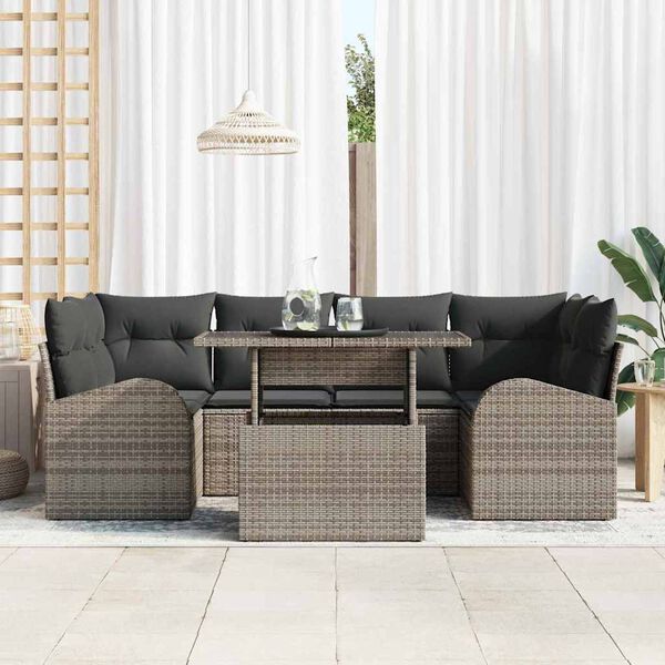 vidaXL Conjunto de Sof&aacute; de Jardim 7 pcs Cinzeto Rattan Sint&eacute;tico