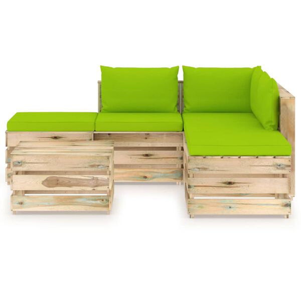 vidaXL 6 pcs conj. lounge jardim c/ almofad&otilde;es madeira impreg. verde