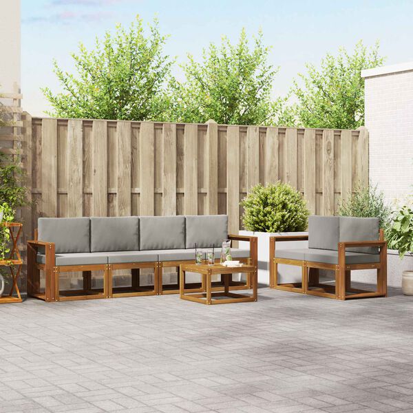 vidaXL Conjunto de Sof&aacute;s para Exterior 7 pcs Cinza Natural e Claro